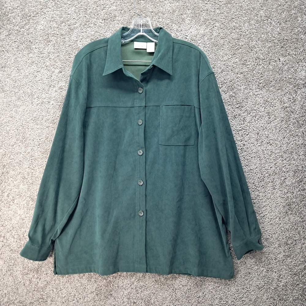 Classic Elements Mens XL Faux Suede Button Down Shirt Forest Green Long Sleeve